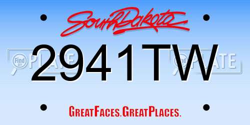 2941TW South Dakota License Plate