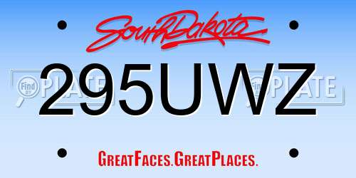295UWZ South Dakota License Plate