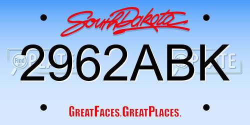 2962ABK South Dakota License Plate