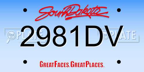 2981DV South Dakota License Plate