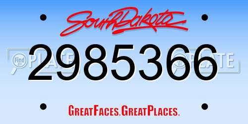 2985366 South Dakota License Plate