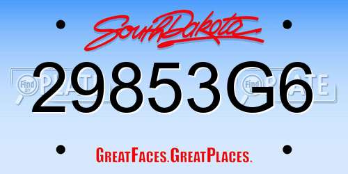 29853G6 South Dakota License Plate