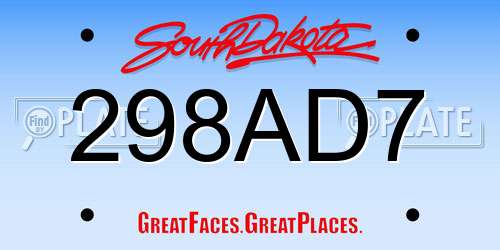 298AD7 South Dakota License Plate