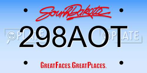 298AOT South Dakota License Plate