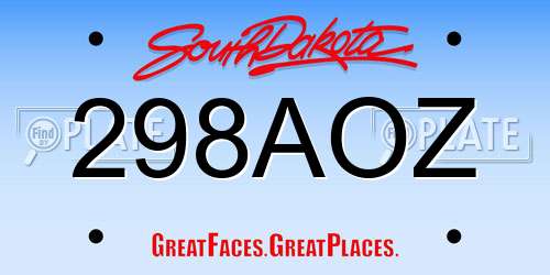 298AOZ South Dakota License Plate
