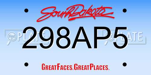 298AP5 South Dakota License Plate