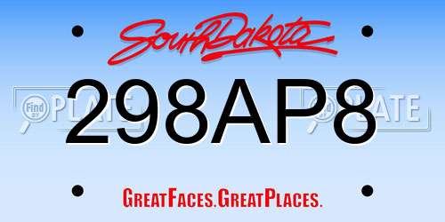 298AP8 South Dakota License Plate