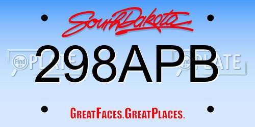 298APB South Dakota License Plate