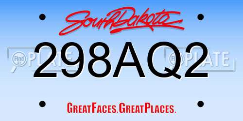 298AQ2 South Dakota License Plate