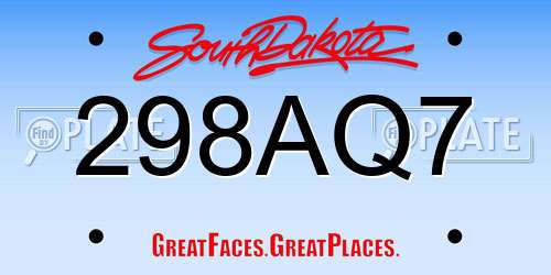 298AQ7 South Dakota License Plate