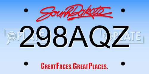 298AQZ South Dakota License Plate