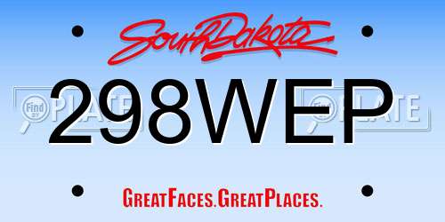 298WEP South Dakota License Plate
