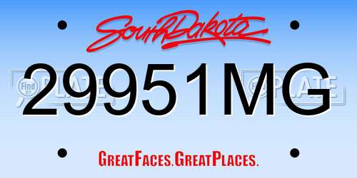 29951MG South Dakota License Plate
