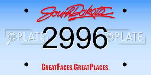 2996 South Dakota License Plate