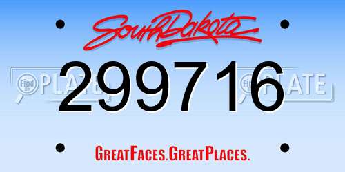 299716 South Dakota License Plate