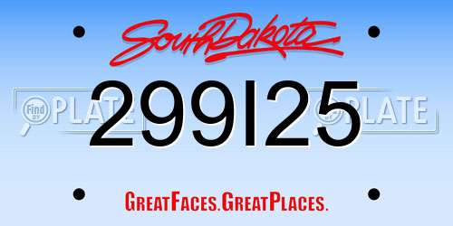 299I25 South Dakota License Plate