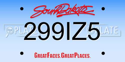 299IZ5 South Dakota License Plate