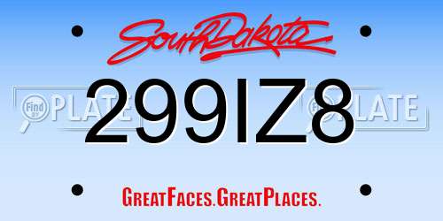 299IZ8 South Dakota License Plate