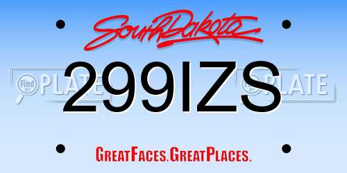 299IZS South Dakota License Plate
