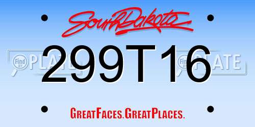 299T16 South Dakota License Plate