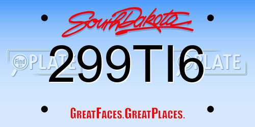 299TI6 South Dakota License Plate