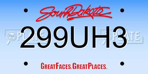 299UH3 South Dakota License Plate