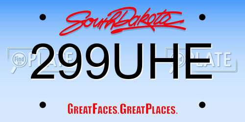 299UHE South Dakota License Plate