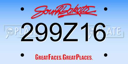 299Z16 South Dakota License Plate