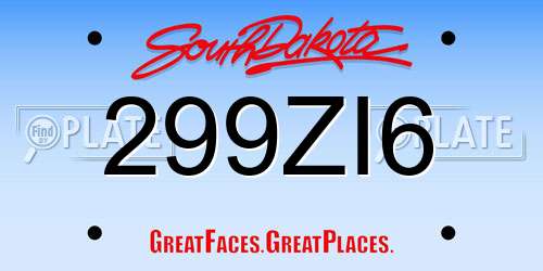 299ZI6 South Dakota License Plate