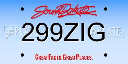 299ZIG South Dakota License Plate