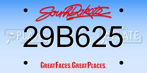 29B625 South Dakota License Plate