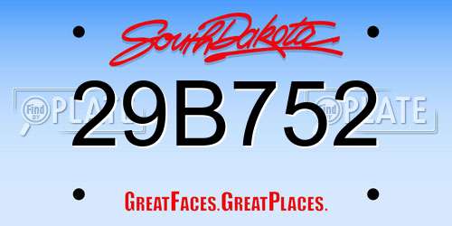 29B752 South Dakota License Plate