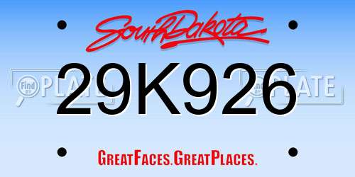 29K926 South Dakota License Plate