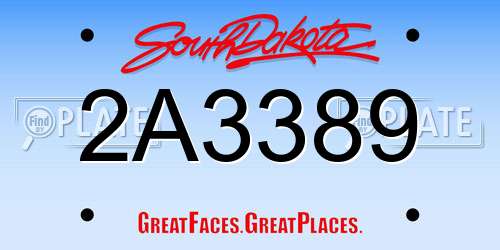 2A3389 South Dakota License Plate