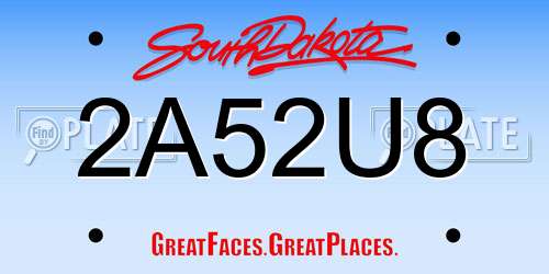 2A52U8 South Dakota License Plate