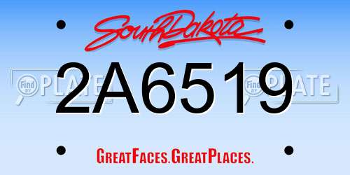 2A6519 South Dakota License Plate