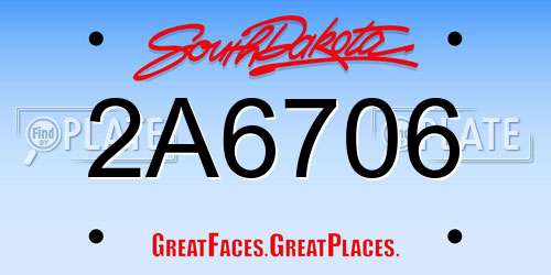 2A6706 South Dakota License Plate