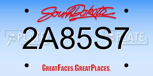 2A85S7 South Dakota License Plate