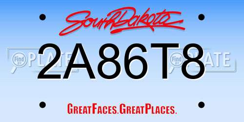 2A86T8 South Dakota License Plate