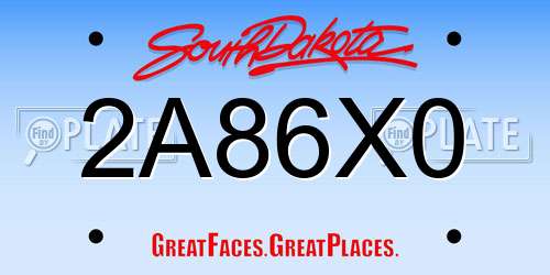 2A86X0 South Dakota License Plate