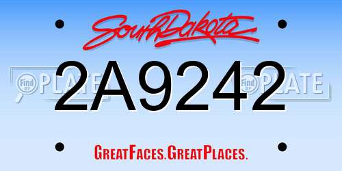 2A9242 South Dakota License Plate