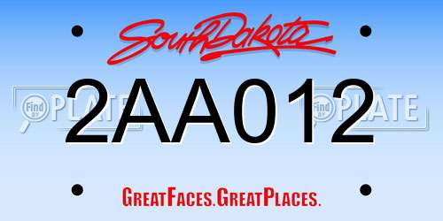 2AA012 South Dakota License Plate