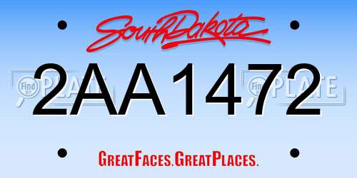 2AA1472 South Dakota License Plate
