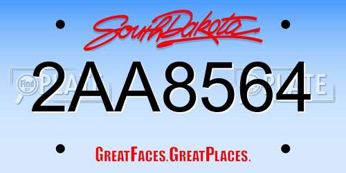 2AA8564 South Dakota License Plate
