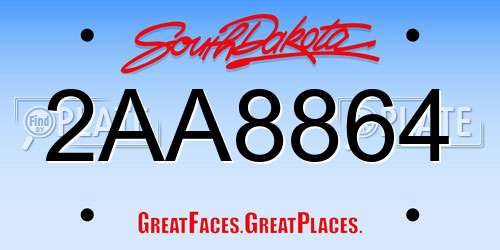 2AA8864 South Dakota License Plate