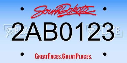 2AB0123 South Dakota License Plate