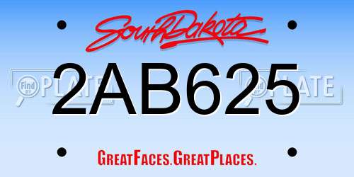 2AB625 South Dakota License Plate