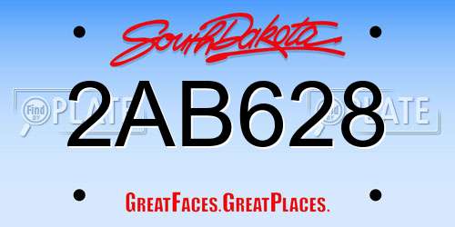 2AB628 South Dakota License Plate