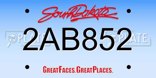 2AB852 South Dakota License Plate