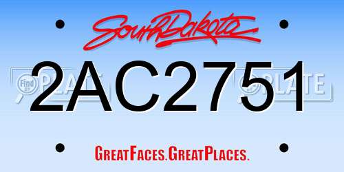 2AC2751 South Dakota License Plate